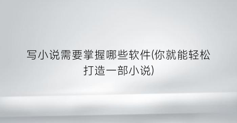 写小说需要掌握哪些软件(你就能轻松打造一部小说)