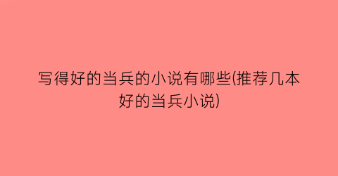 写得好的当兵的小说有哪些(推荐几本好的当兵小说)