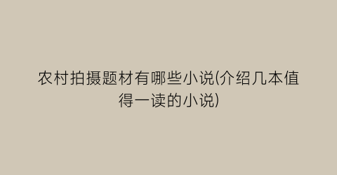 农村拍摄题材有哪些小说(介绍几本值得一读的小说)