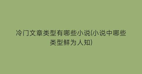 冷门文章类型有哪些小说(小说中哪些类型鲜为人知)