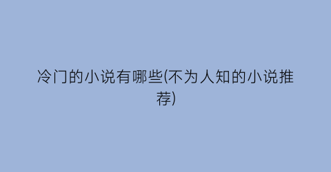 冷门的小说有哪些(不为人知的小说推荐)