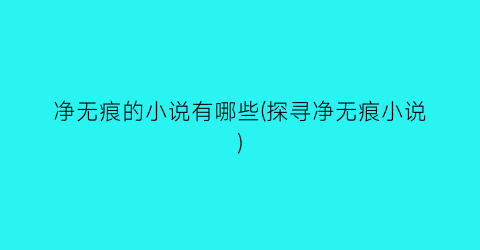 净无痕的小说有哪些(探寻净无痕小说)