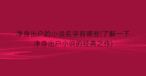净身出户的小说名字有哪些(了解一下净身出户小说的经典之作)