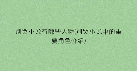 别哭小说有哪些人物(别哭小说中的重要角色介绍)