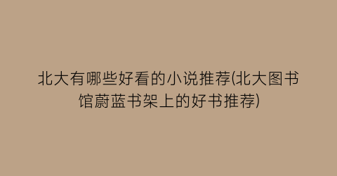 北大有哪些好看的小说推荐(北大图书馆蔚蓝书架上的好书推荐)