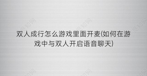 双人成行怎么游戏里面开麦(如何在游戏中与双人开启语音聊天)