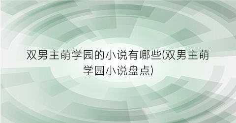 双男主萌学园的小说有哪些(双男主萌学园小说盘点)