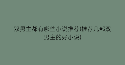 双男主都有哪些小说推荐(推荐几部双男主的好小说)