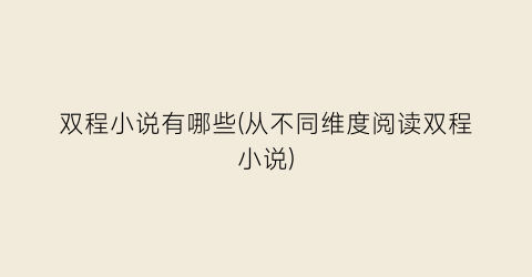 双程小说有哪些(从不同维度阅读双程小说)