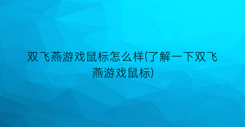 “双飞燕游戏鼠标怎么样(了解一下双飞燕游戏鼠标)