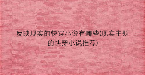 反映现实的快穿小说有哪些(现实主题的快穿小说推荐)
