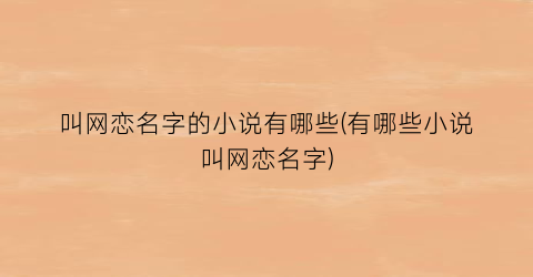 叫网恋名字的小说有哪些(有哪些小说叫网恋名字)