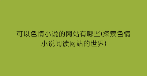 可以色情小说的网站有哪些(探索色情小说阅读网站的世界)