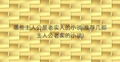 哪些主人公是老实人的小说(推荐几部主人公老实的小说)