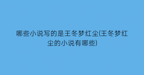 哪些小说写的是王冬梦红尘(王冬梦红尘的小说有哪些)