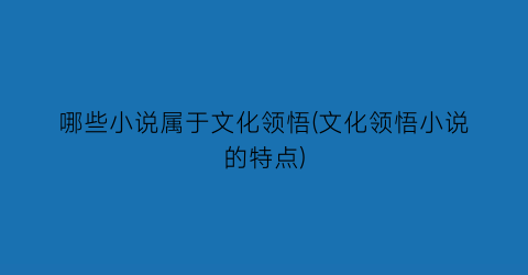 哪些小说属于文化领悟(文化领悟小说的特点)
