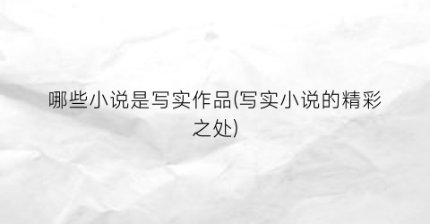 哪些小说是写实作品(写实小说的精彩之处)