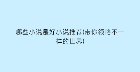 哪些小说是好小说推荐(带你领略不一样的世界)