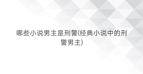 哪些小说男主是刑警(经典小说中的刑警男主)