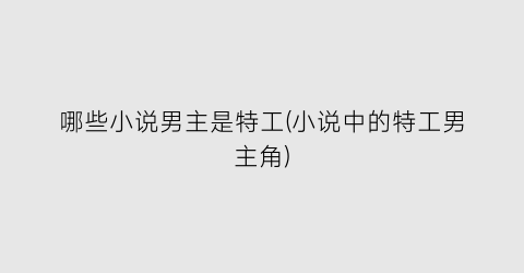哪些小说男主是特工(小说中的特工男主角)