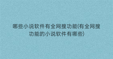 哪些小说软件有全网搜功能(有全网搜功能的小说软件有哪些)
