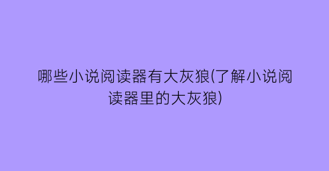 哪些小说阅读器有大灰狼(了解小说阅读器里的大灰狼)