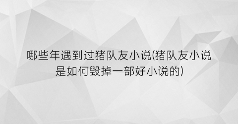 哪些年遇到过猪队友小说(猪队友小说是如何毁掉一部好小说的)