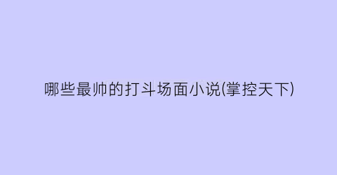 哪些最帅的打斗场面小说(掌控天下)