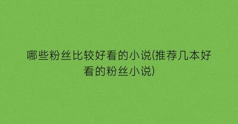 哪些粉丝比较好看的小说(推荐几本好看的粉丝小说)