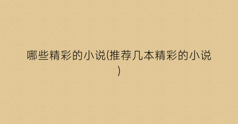 哪些精彩的小说(推荐几本精彩的小说)