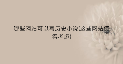 哪些网站可以写历史小说(这些网站值得考虑)