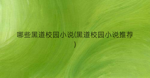 哪些黑道校园小说(黑道校园小说推荐)
