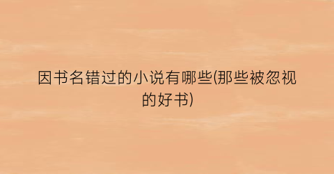 因书名错过的小说有哪些(那些被忽视的好书)
