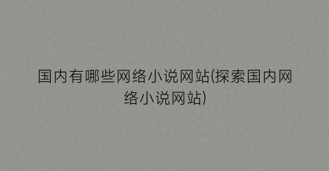 国内有哪些网络小说网站(探索国内网络小说网站)