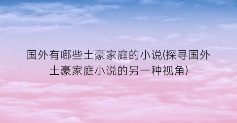 国外有哪些土豪家庭的小说(探寻国外土豪家庭小说的另一种视角)