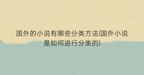 国外的小说有哪些分类方法(国外小说是如何进行分类的)