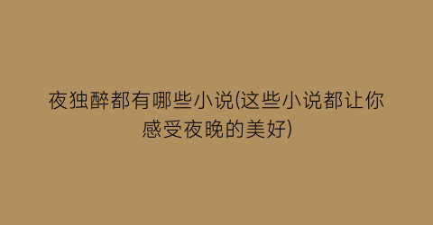 夜独醉都有哪些小说(这些小说都让你感受夜晚的美好)
