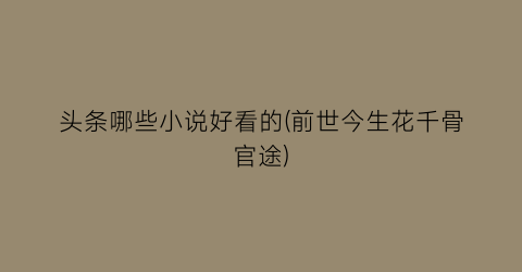 头条哪些小说好看的(前世今生花千骨官途)
