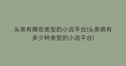 头条有哪些类型的小说平台(头条拥有多少种类型的小说平台)
