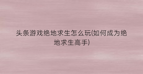 头条游戏绝地求生怎么玩(如何成为绝地求生高手)