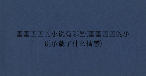 奎奎因因的小说有哪些(奎奎因因的小说承载了什么情感)