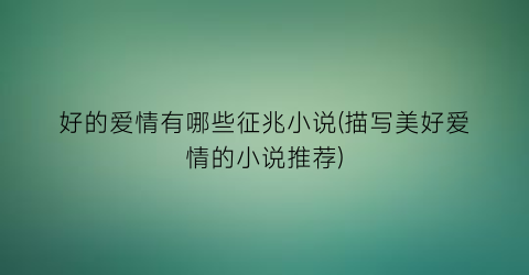 好的爱情有哪些征兆小说(描写美好爱情的小说推荐)