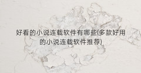 好看的小说连载软件有哪些(多款好用的小说连载软件推荐)
