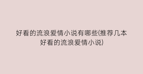 好看的流浪爱情小说有哪些(推荐几本好看的流浪爱情小说)