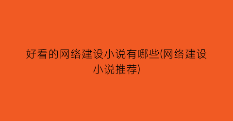 好看的网络建设小说有哪些(网络建设小说推荐)