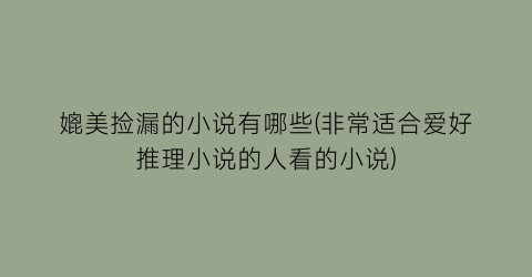 媲美捡漏的小说有哪些(非常适合爱好推理小说的人看的小说)