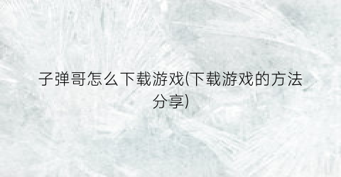 子弹哥怎么下载游戏(下载游戏的方法分享)