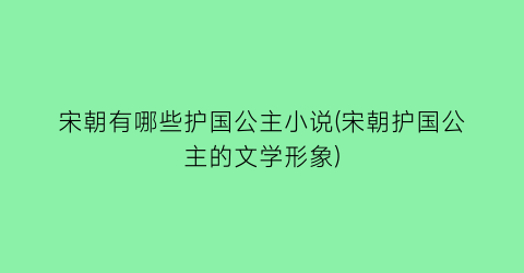 宋朝有哪些护国公主小说(宋朝护国公主的文学形象)