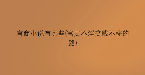 官商小说有哪些(富贵不淫贫贱不移的路)