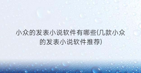 小众的发表小说软件有哪些(几款小众的发表小说软件推荐)